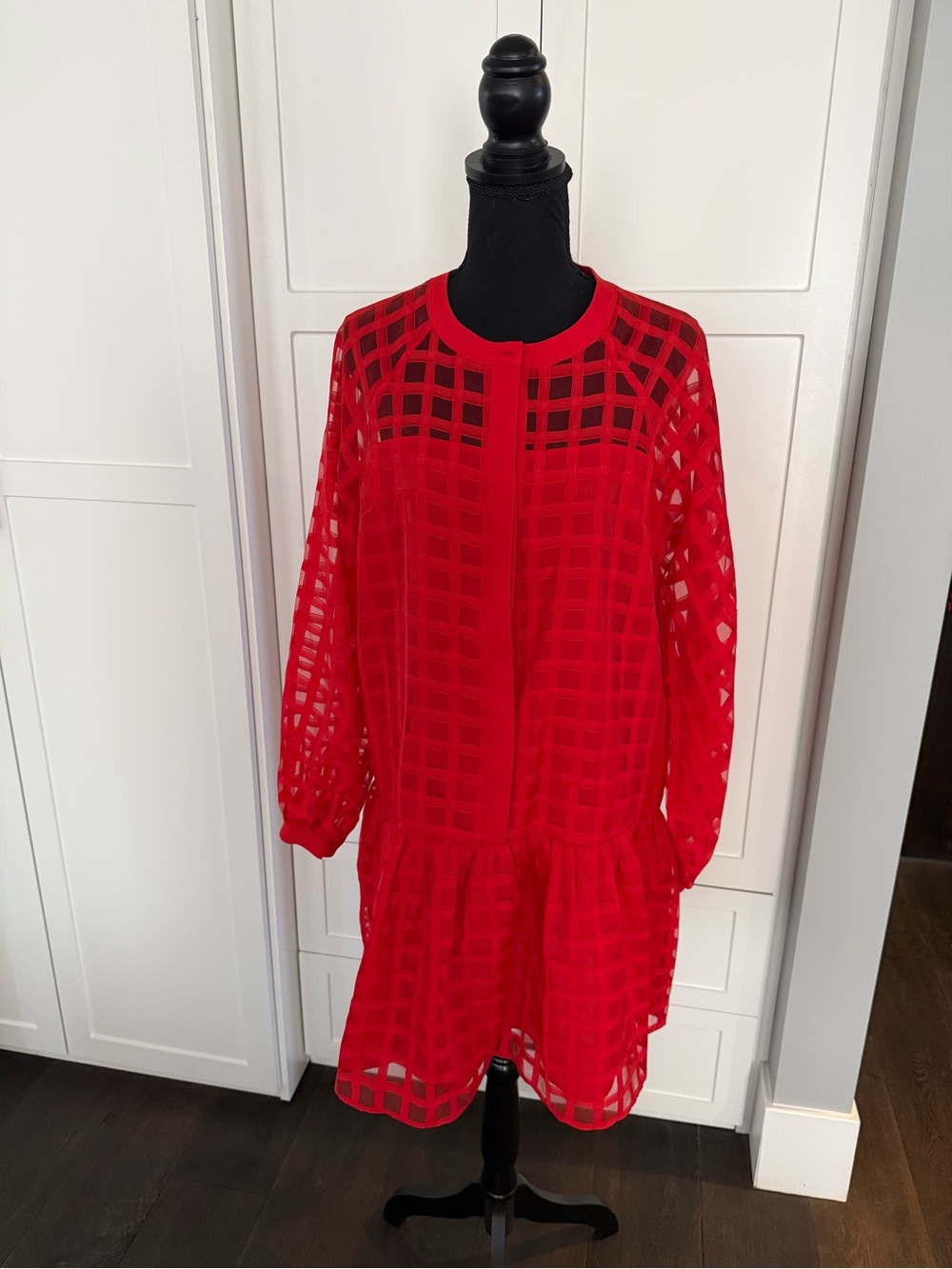 English Factory Red Sheer Grid Dress